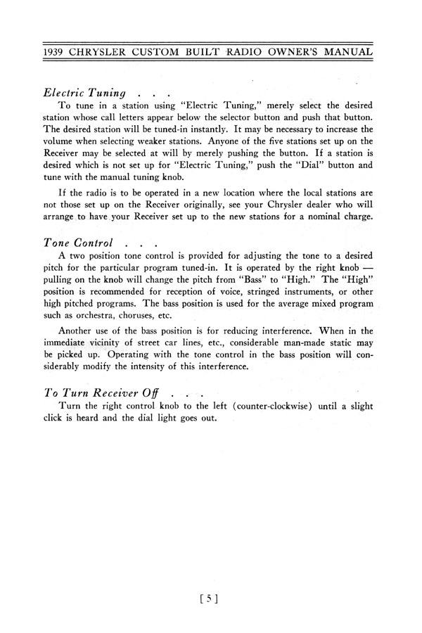 1939 Chrysler Radio Manual Page 6